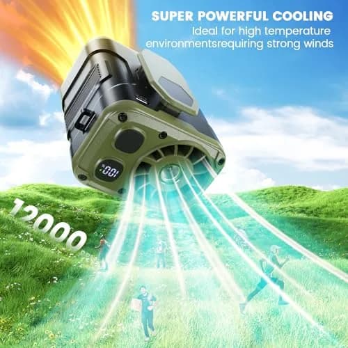 coldSky Upgraded Waist Fan 5 Speeds Clip On Fan, 24 Hrs Cooling, Green | 10000mAh Battery thumbnail 2