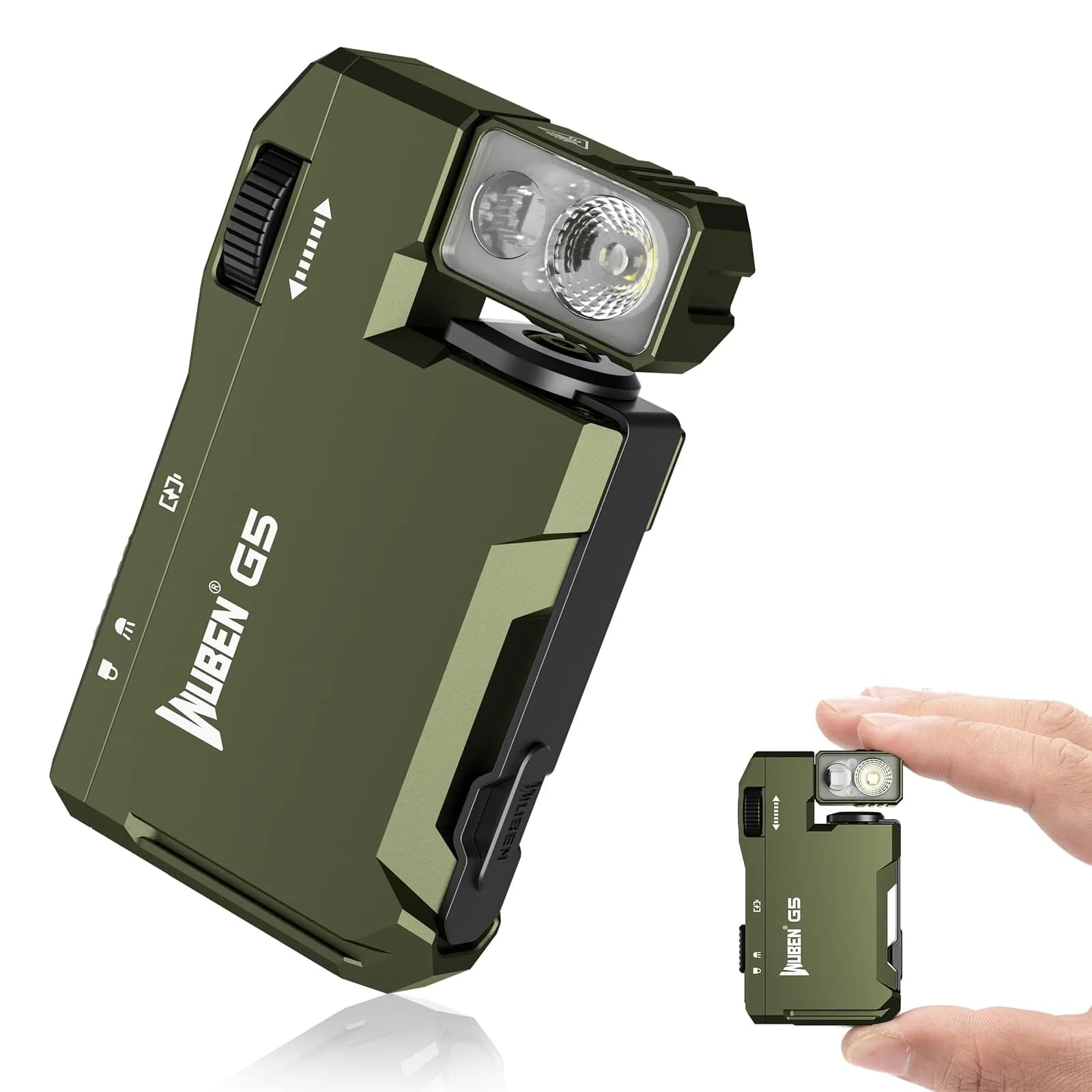 WUBEN G5 Rechargeable EDC Flashlight, Mini Flat Bright Pocket Flashlight with RGB, 400 Lumens | 15.6 cm (6.14 in) Length — Green