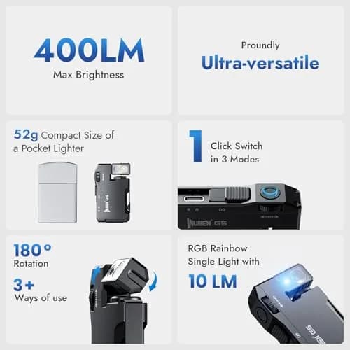 WUBEN G5 Rechargeable EDC Flashlight, Mini Flat Bright Pocket Flashlight with RGB, 400 Lumens | 15.6 cm (6.14 in) Length thumbnail 2