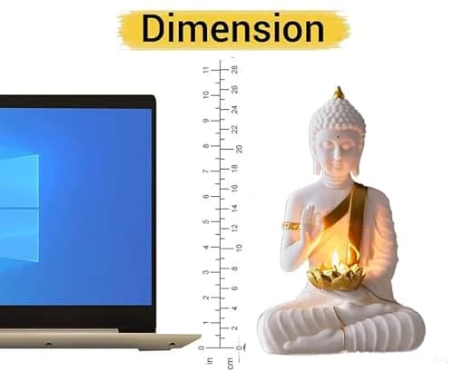 SN Handicrafts Decorative Buddha Statue with T-Light Lotus candel, White and Gold | Serene Meditation Figurine for Home Decor thumbnail 4
