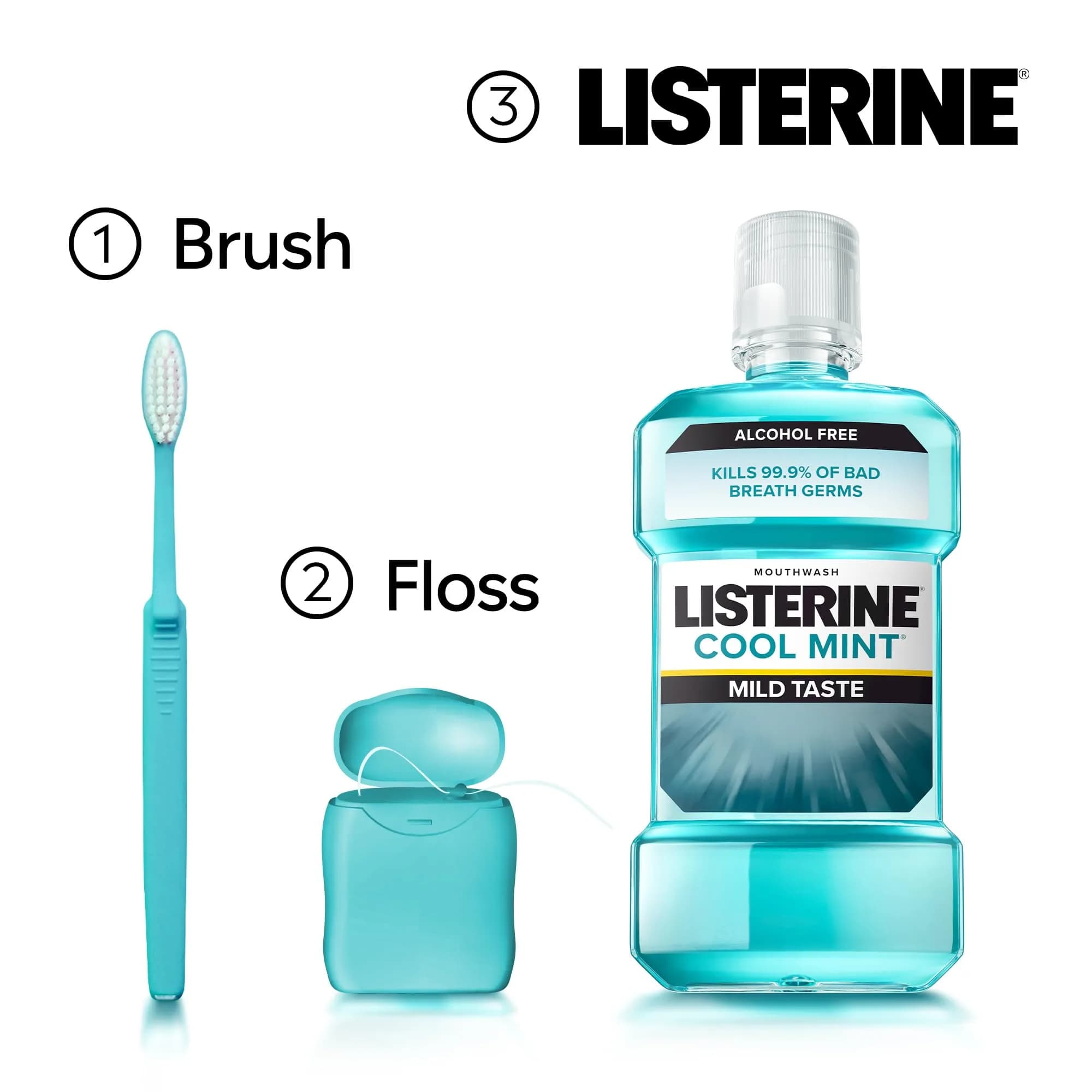 Listerine Zero Alcohol Mouthwash Fresh Breath & Clean Mouth (500ml / 16.9 fl oz) | Kills 99% of Germs That Cause Bad Breath - view 3