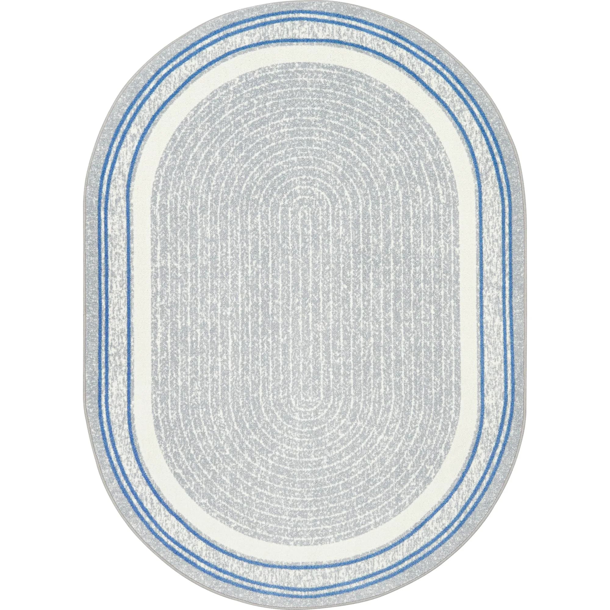 Joy Carpets Cozy Corner 5'4" x 7'8" Oval Area Rug in Color Linen | Child-Friendly, Durable, Soft Nylon — Blue / 3'10" x 5'4" (Oval)