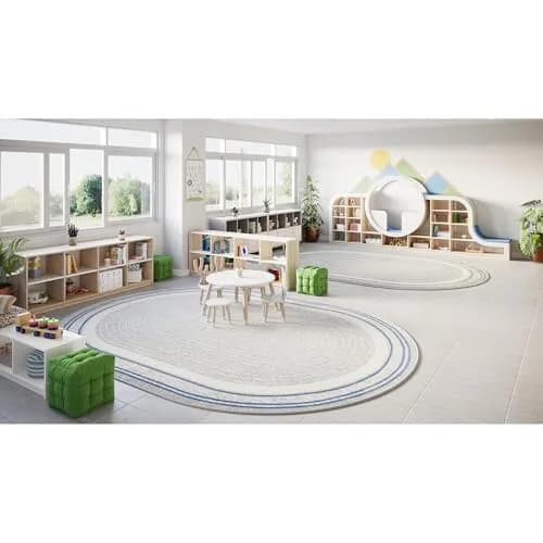 Joy Carpets Cozy Corner 3'10" x 5'4" Oval Area Rug in Light Blue | Child-Friendly Classroom & Playroom Decor thumbnail 3