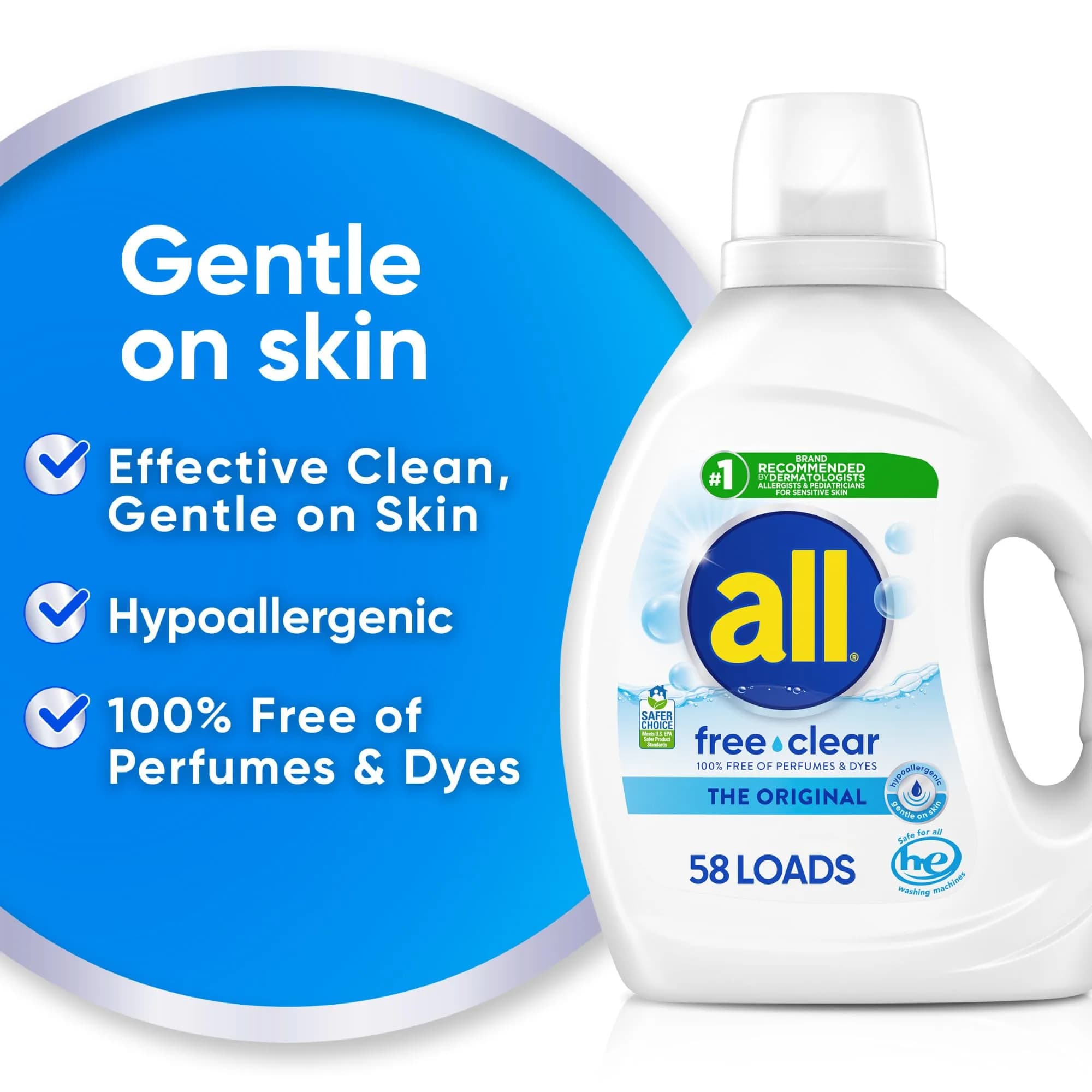 all Liquid Laundry Detergent for Sensitive Skin, 2159 ml (73 Fl Oz) | Dermatologist Recommended for Hypoallergenic Cleaning - view 2