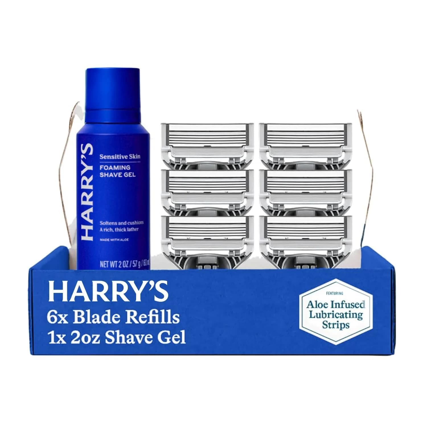 Harry's Original Razor Blade Refills with Shave Gel & Travel Covers, 6 Count + 2oz Gel | German Engineered for a Close Shave - main product image