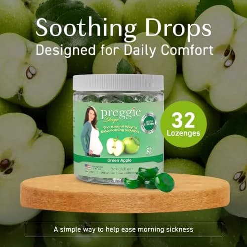 Three Lollies Preggie Pop Drops Pregnancy Candy, Green Apple, 32 Count | Pregnancy Nausea Relief with Vitamin B6 thumbnail 2