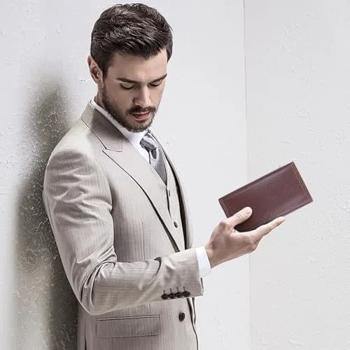 AdiStylinno Long Wallet for Men, Minimalist Leather Bifold Slim Wallets, Fashion Clutch Purse Credit Card Holder Wallet (Coffee) thumbnail 5