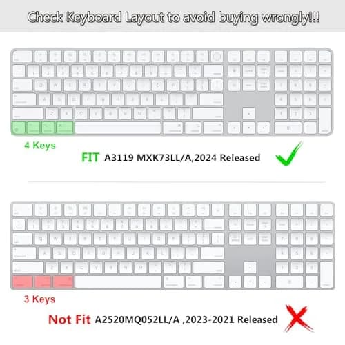 CASEDAO Ultra-Thin TPU Keyboard Cover Skin for 2024 Magic Keyboard with Numeric Keypad A3119 MXK73LL/A - Transparent thumbnail 2