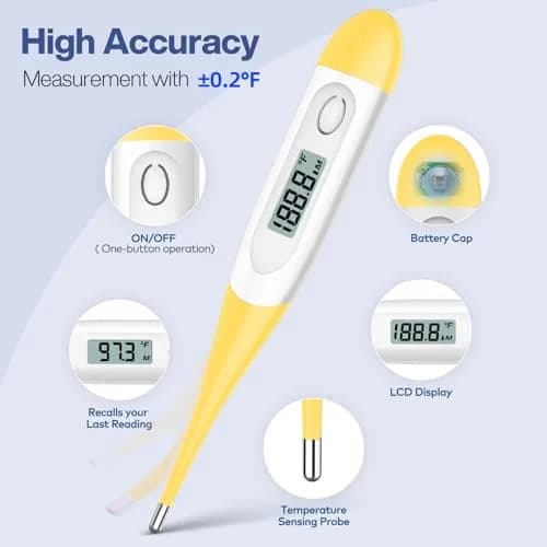 Boncare Digital Thermometer for Adults, Kids & Babies, Yellow | 10-Second Reading, Waterproof Tip thumbnail 3