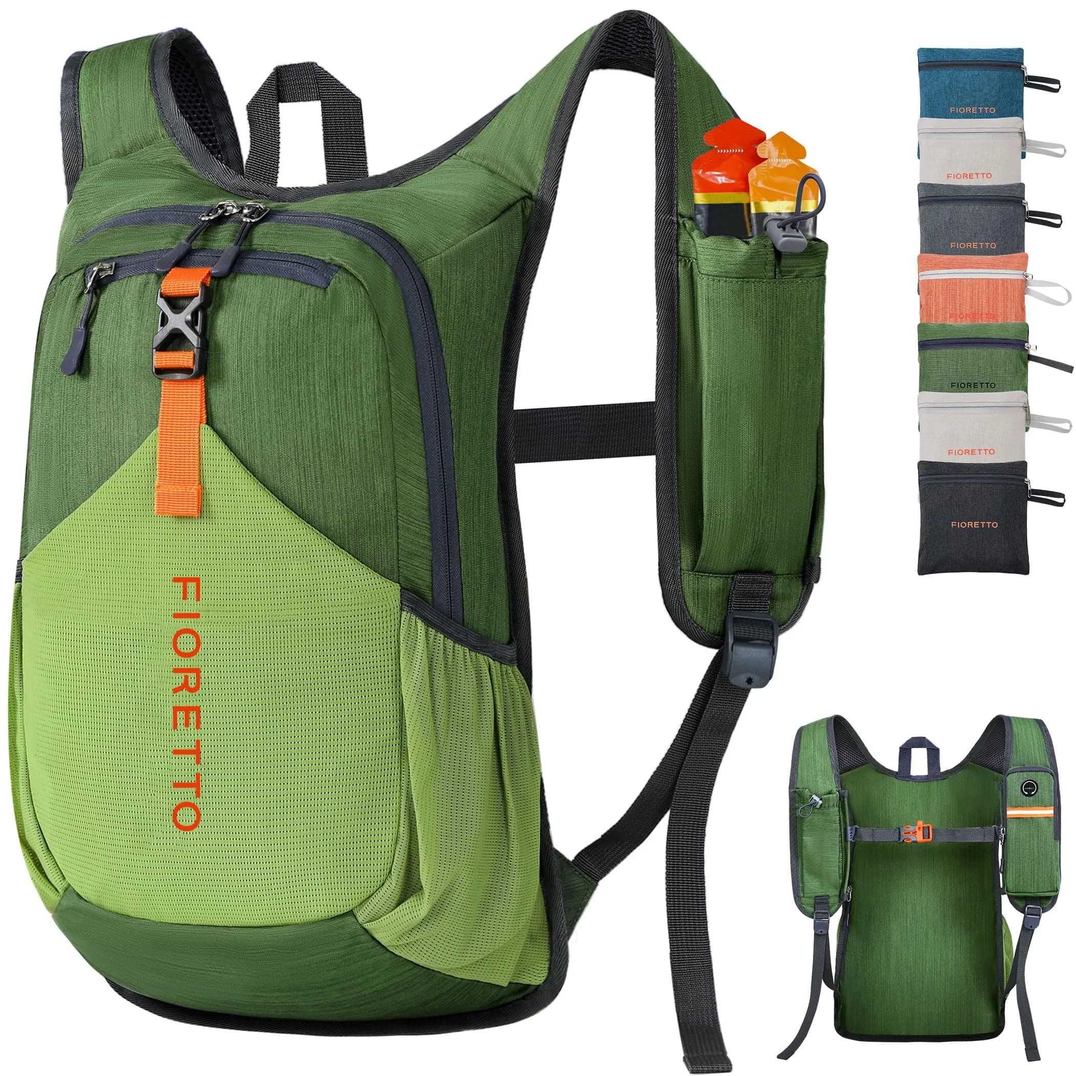 FIORETTO 15L Hiking Backpack 45cm (17.7") | Lightweight Foldable Daypack for Travel Camping Outdoor — Green