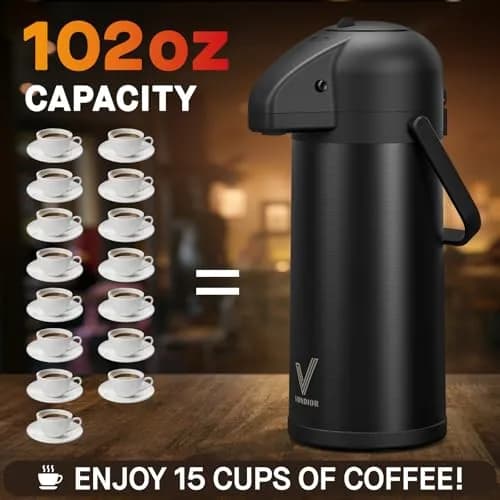VONDIOR Coffee Carafe for Keeping Hot - Black 102 OZ | Insulated Stainless Steel Beverage Dispenser thumbnail 5
