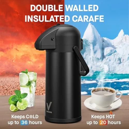 VONDIOR Coffee Carafe for Keeping Hot - Black 102 OZ | Insulated Stainless Steel Beverage Dispenser thumbnail 2
