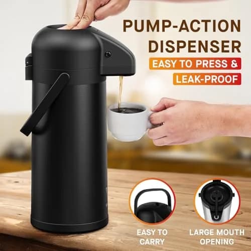 VONDIOR Coffee Carafe for Keeping Hot - Black 102 OZ | Insulated Stainless Steel Beverage Dispenser thumbnail 3