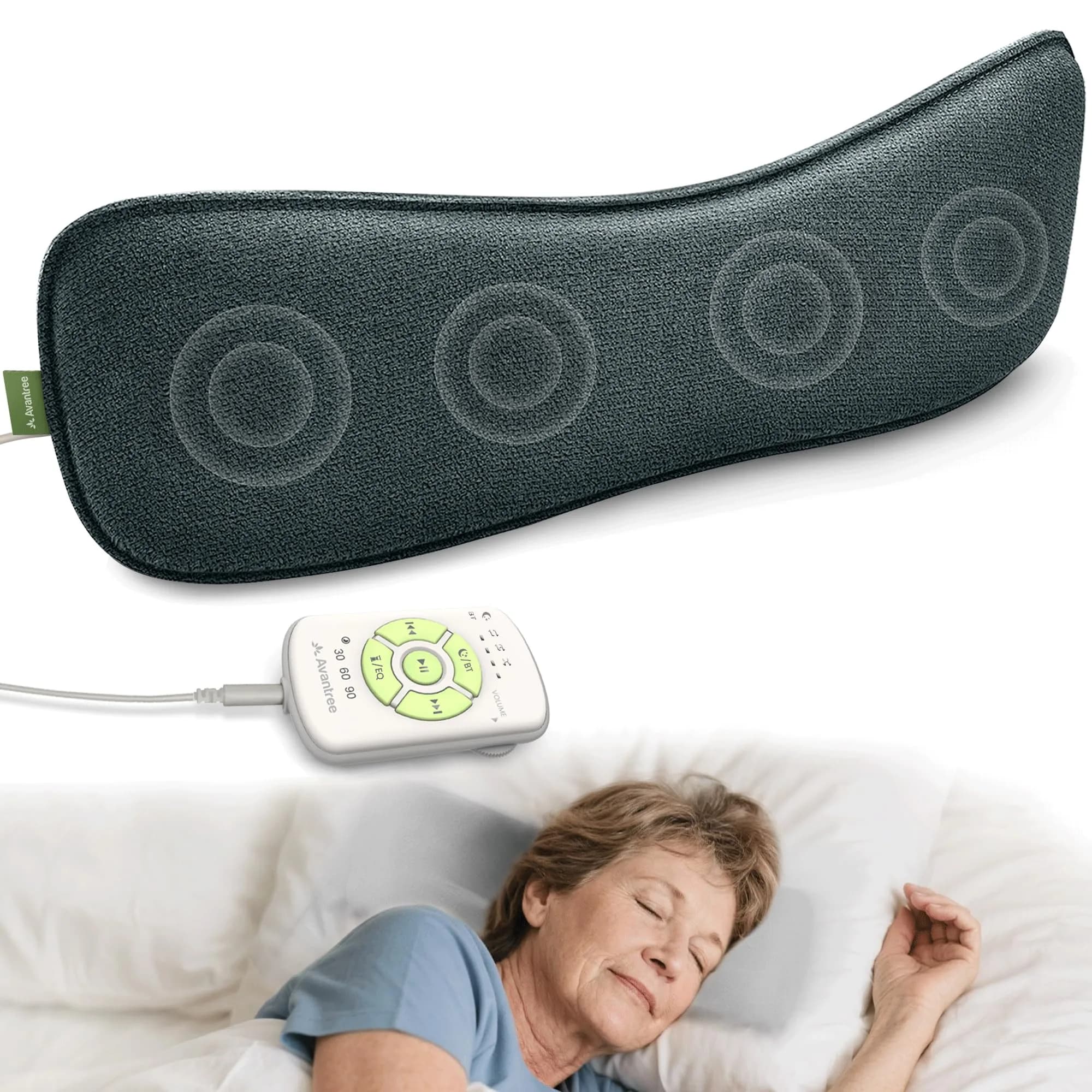 Avantree Slumber 2 Bluetooth Pillow Speaker for Side Sleepers | 4 Ultra-Flat Speakers, White Noise, Remote Control & Sleep Timer, Soft Design for Sleeping, Podcasts & Audiobooks, Gray — Gray