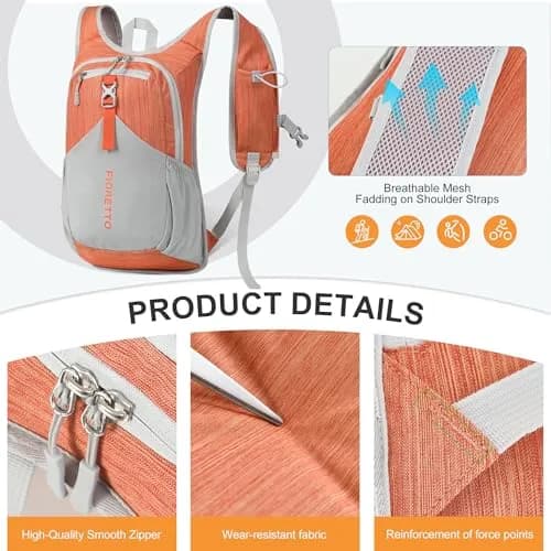 FIORETTO 15L Hiking Backpack for Men Women Lightweight Foldable Small Daypack for Travel Camping Outdoor, Orange | Compact 15L, Water-Resistant thumbnail 7