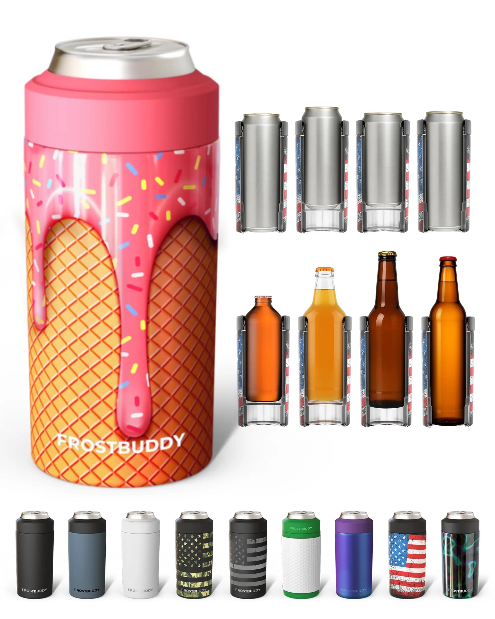 Frost Buddy Universal Can Cooler Ice Cream | Fits 12oz, 16oz, Slim Cans, Bottles | Stainless Steel Insulator - main product image
