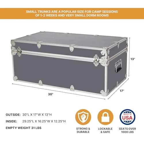 Rhino Trunk & Case Small Essential Storage Box 30"L x 17"W x 13"H | Heavy-Duty Camp & Dorm Trunk thumbnail 3