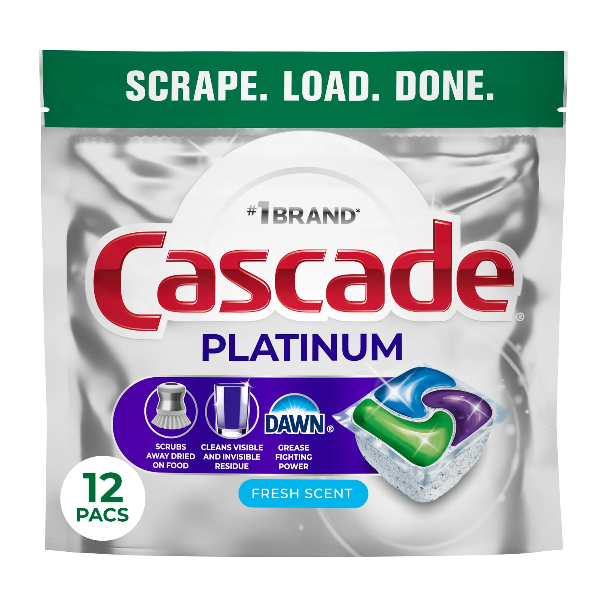 Cascade Platinum Dishwasher Pods Fresh 12 Count | Grease-Cutting Power for Sparkling Dishes - main product image