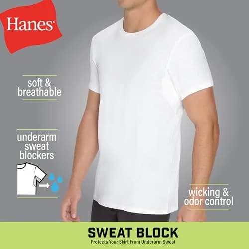 Hanes Sweat Block Undershirt Crew Neck 3-Pack | Underarm Sweat Blocking Tee for Men thumbnail 5