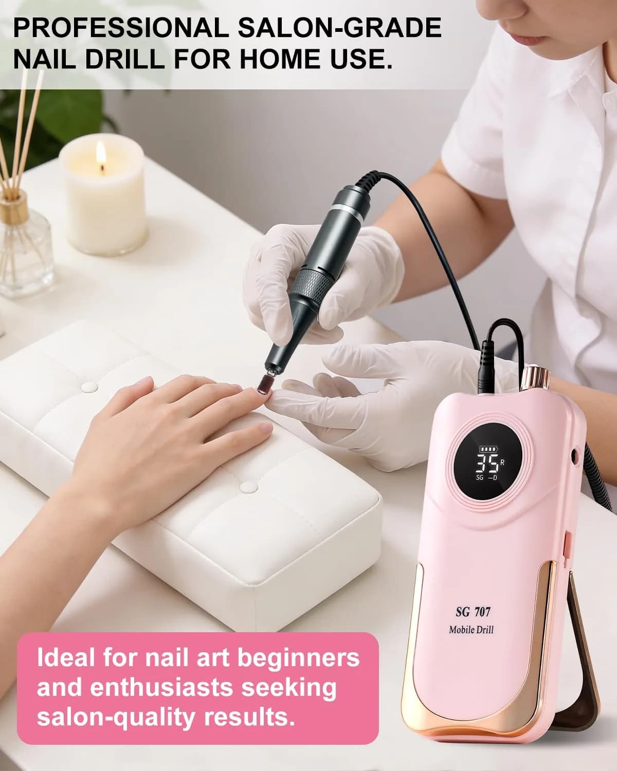MOSKANY Professional Nail Drill Kit 35000RPM Pink | 12V (48W) Rechargeable Cordless Electric Nail File with LCD Display & 14 Bits - view 6