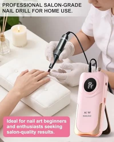 MOSKANY Professional Nail Drill Kit 35000RPM Pink | 12V (48W) Rechargeable Cordless Electric Nail File with LCD Display & 14 Bits thumbnail 6