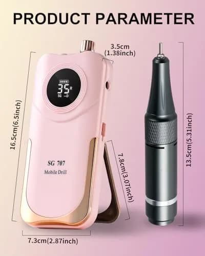MOSKANY Professional Nail Drill Kit 35000RPM Pink | 12V (48W) Rechargeable Cordless Electric Nail File with LCD Display & 14 Bits thumbnail 9