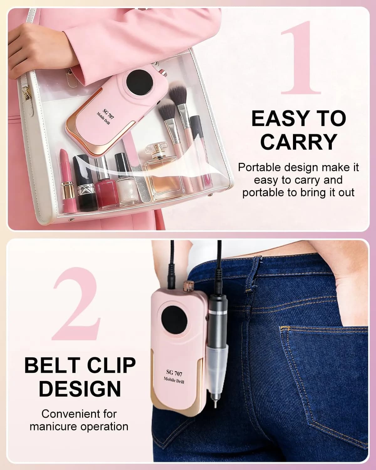 MOSKANY Pink Professional Nail Drill Kit 35000RPM with 14PCS Bits | Rechargeable Cordless Efile Machine for Acrylic Gel - view 4