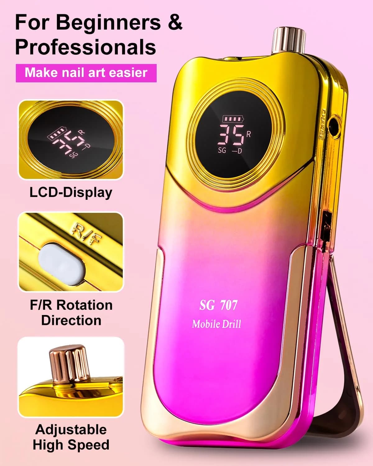 MOSKANY Professional Nail Drill Kit 35000RPM Cordless Rechargeable | 35000 RPM - view 7