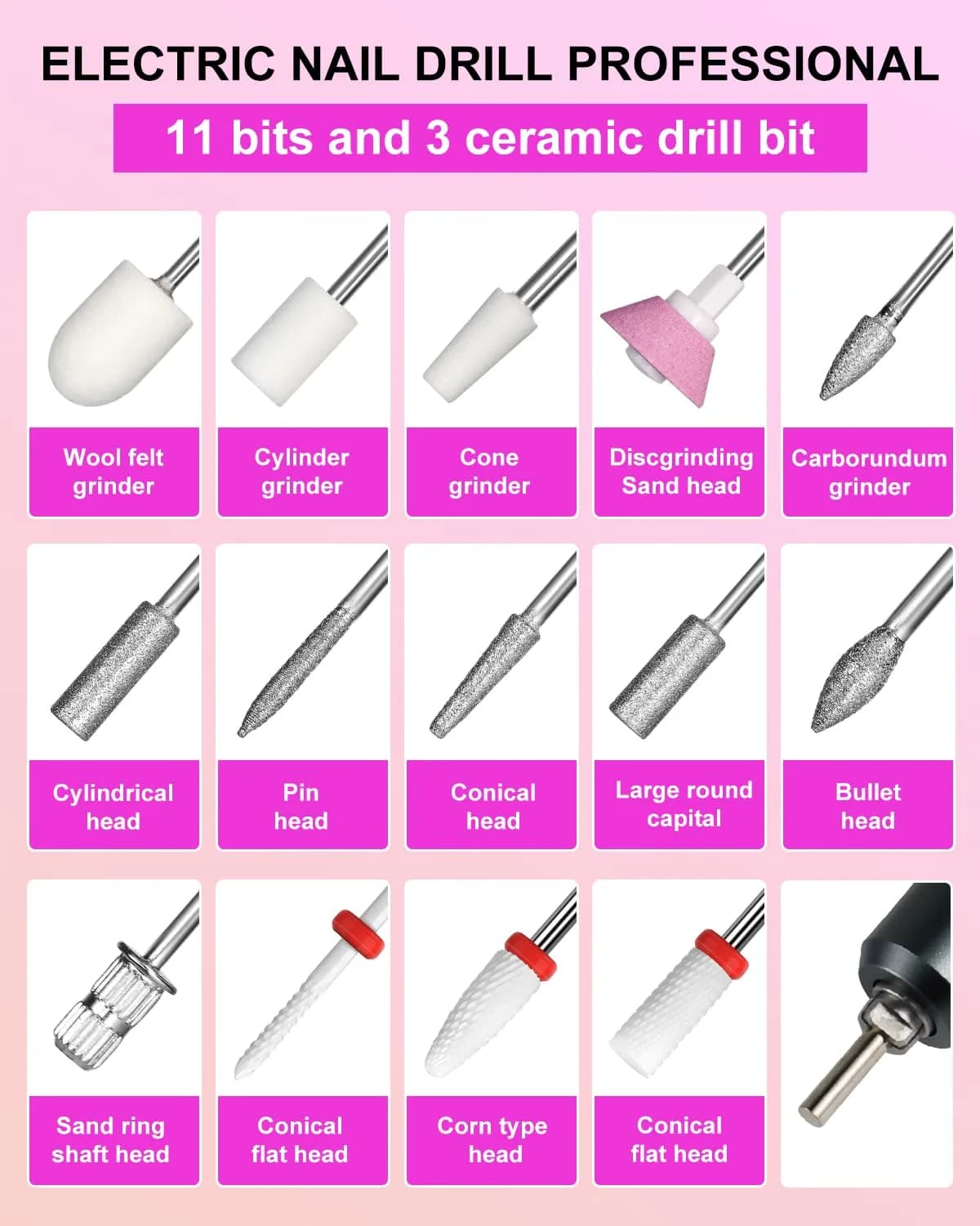 MOSKANY Professional Nail Drill Kit 35000RPM Cordless Rechargeable | 35000 RPM - view 9