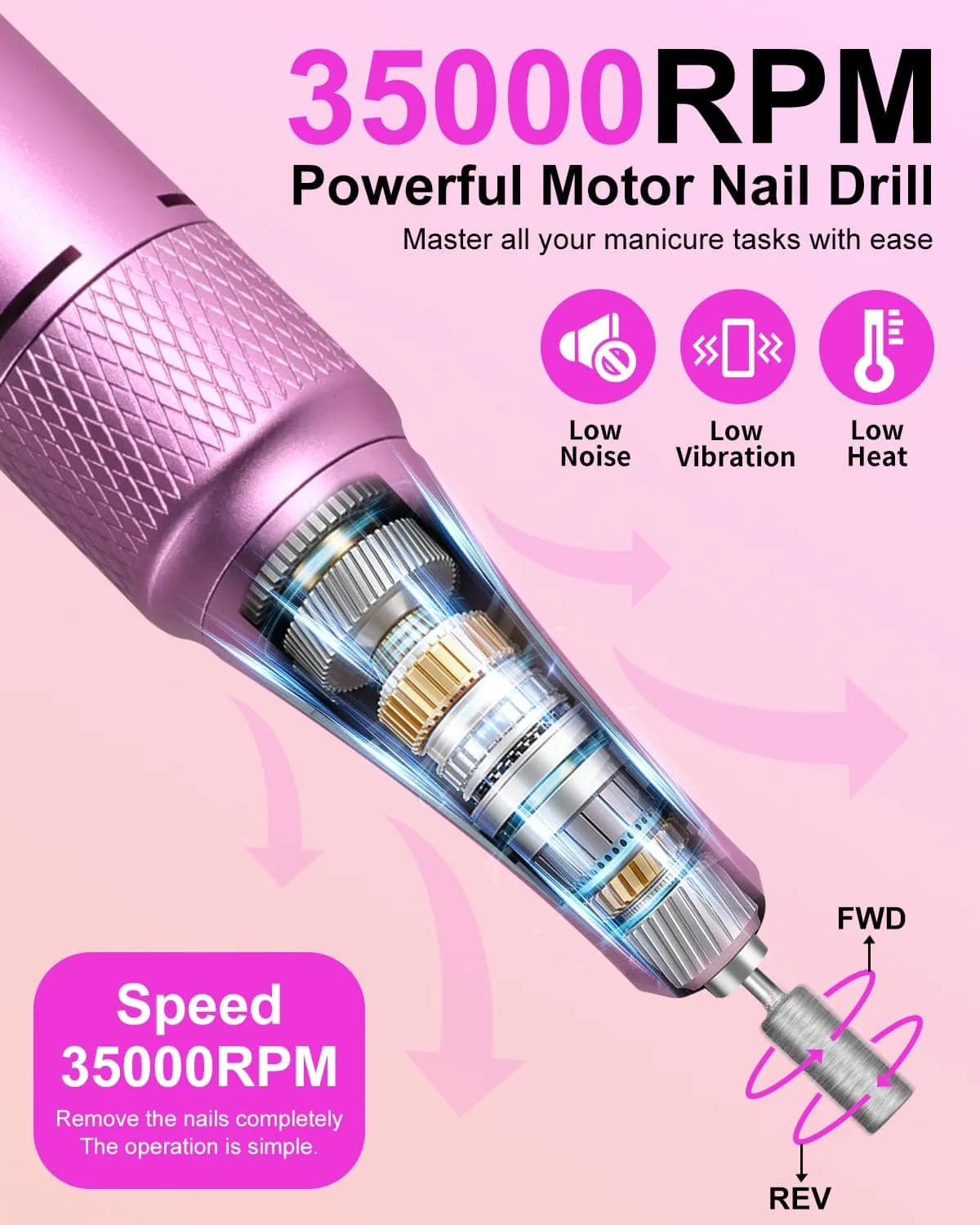 MOSKANY Gradient Purple Gold Professional Nail Drill Kit 35000RPM with 14PCS Bits | Rechargeable Cordless Efile Machine for Acrylic Gel - view 2