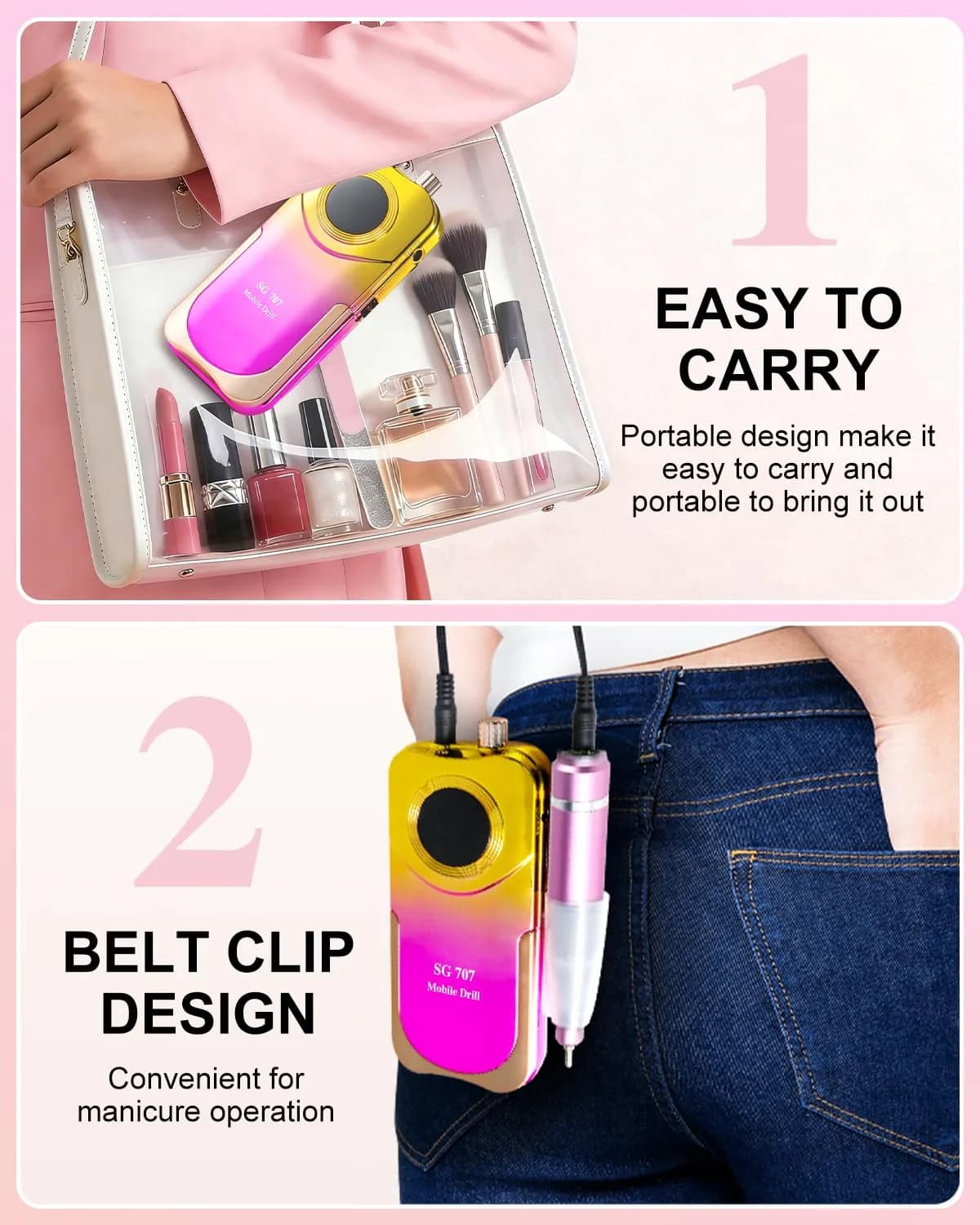 MOSKANY Gradient Purple Gold Professional Nail Drill Kit 35000RPM with 14PCS Bits | Rechargeable Cordless Efile Machine for Acrylic Gel - view 4