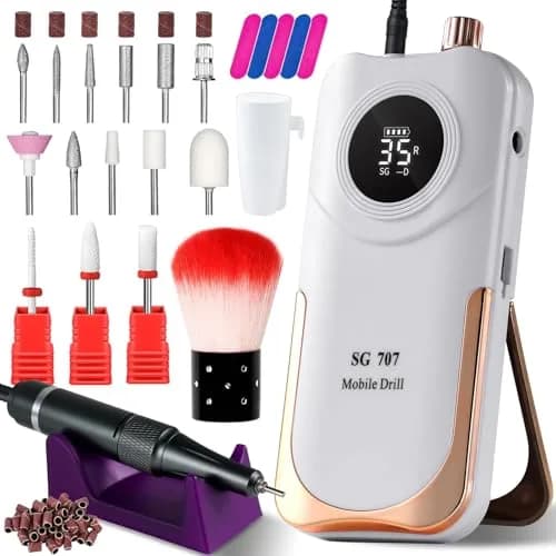 MOSKANY White Professional Nail Drill Kit 35000RPM with 14PCS Bits | Rechargeable Cordless Efile Machine for Acrylic Gel - main product image
