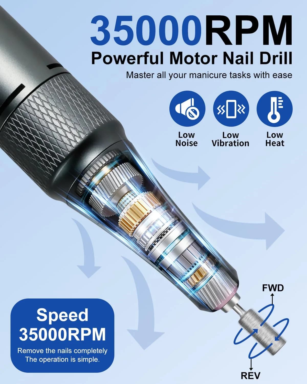 MOSKANY White Professional Nail Drill Kit 35000RPM with 14PCS Bits | Rechargeable Cordless Efile Machine for Acrylic Gel - view 2