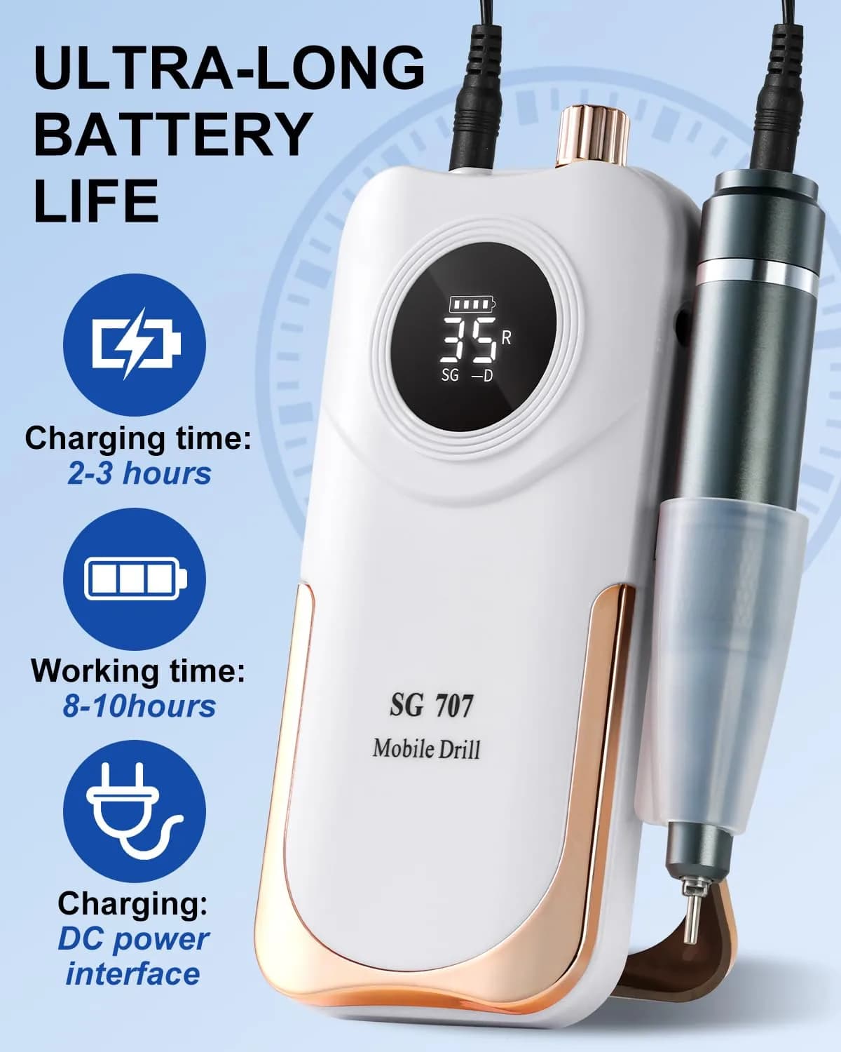 MOSKANY White Professional Nail Drill Kit 35000RPM with 14PCS Bits | Rechargeable Cordless Efile Machine for Acrylic Gel - view 3
