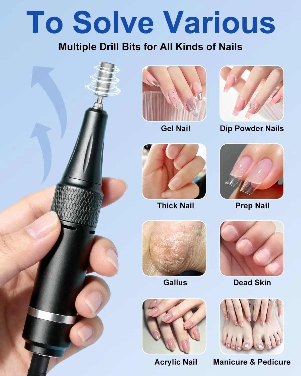 MOSKANY White Professional Nail Drill Kit 35000RPM with 14PCS Bits | Rechargeable Cordless Efile Machine for Acrylic Gel - view 5