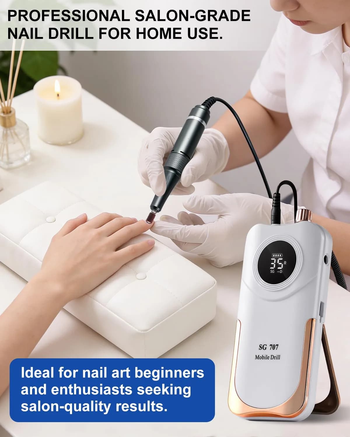 MOSKANY White Professional Nail Drill Kit 35000RPM with 14PCS Bits | Rechargeable Cordless Efile Machine for Acrylic Gel - view 6