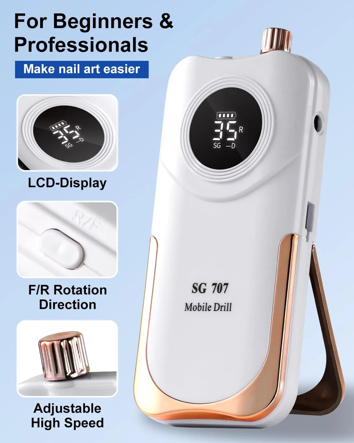 MOSKANY White Professional Nail Drill Kit 35000RPM with 14PCS Bits | Rechargeable Cordless Efile Machine for Acrylic Gel - view 7