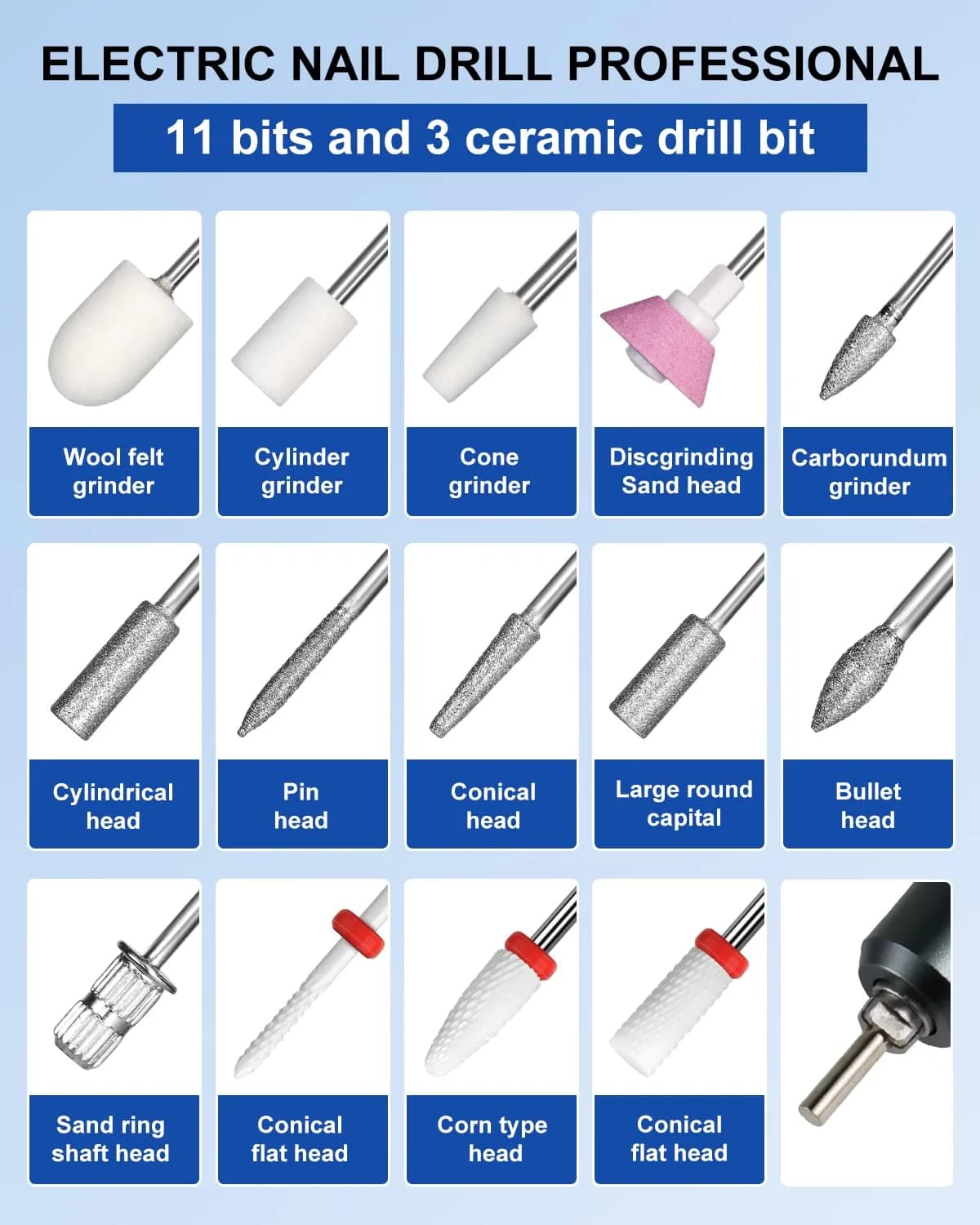 MOSKANY White Professional Nail Drill Kit 35000RPM with 14PCS Bits | Rechargeable Cordless Efile Machine for Acrylic Gel - view 9