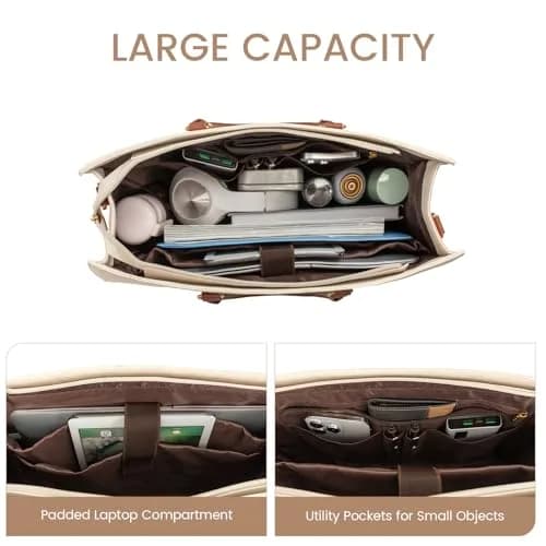 LOVEVOOK Laptop Bag for Women 17.3 Inch Vintage Leather Tote Bag | Water-Resistant Work Bag with Clutch thumbnail 4