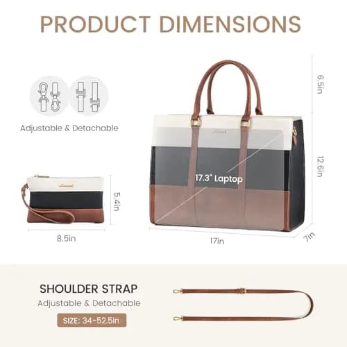 LOVEVOOK Laptop Bag for Women 17.3 Inch Vintage Leather Tote Bag | Water-Resistant Work Bag with Clutch thumbnail 5