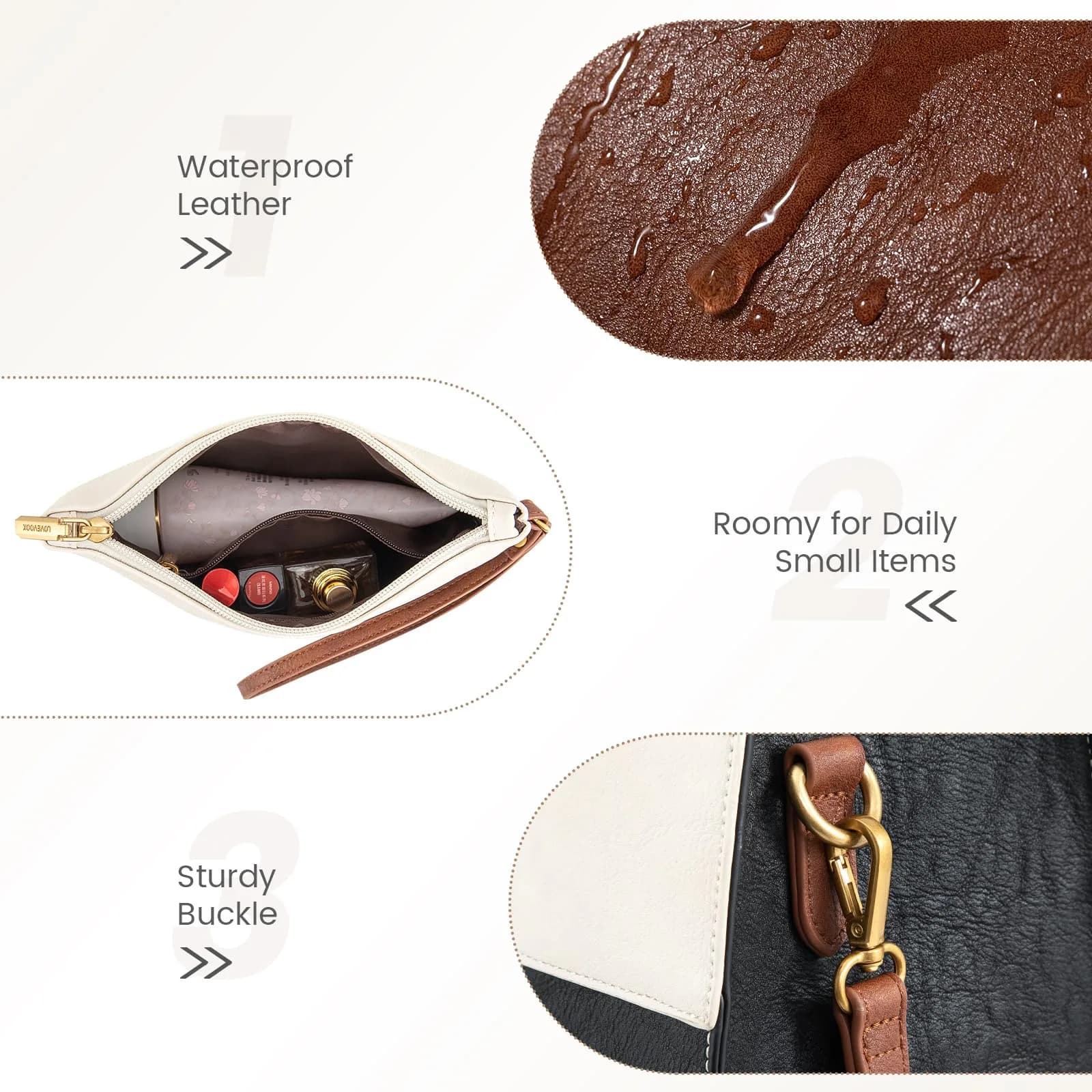 LOVEVOOK Laptop Bag for Women 17.3 Inch Vintage Leather Tote Bag | Water-Resistant Work Bag with Clutch - view 6