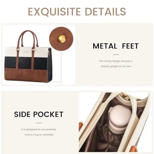 LOVEVOOK Laptop Bag for Women 17.3 Inch Vintage Leather Tote Bag | Water-Resistant Work Bag with Clutch thumbnail 7