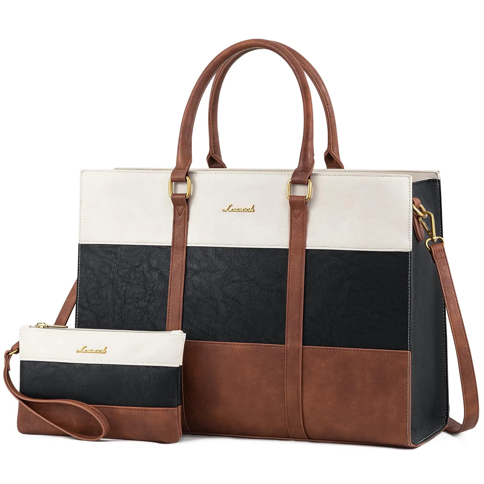 LOVEVOOK Laptop Bag for Women 17.3 Inch Vintage Leather Tote Bag | Water-Resistant Work Bag with Clutch - main product image