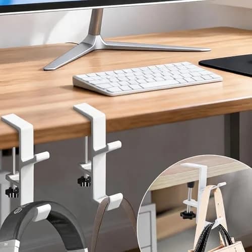 CaLeQi White 2 Pcs Double Hook Clamp Mount for Desks & Tables | Holds up to 13.6 kg (30 lb) thumbnail 1
