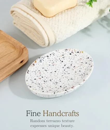 Luxspire Oval Soap Dish, Non-Slip Resin Holder with Drainage, Terrazzo | Stylish Bathroom Accessory thumbnail 4