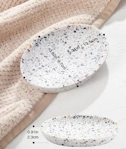 Luxspire Oval Soap Dish, Non-Slip Resin Holder with Drainage, Terrazzo | Stylish Bathroom Accessory thumbnail 6