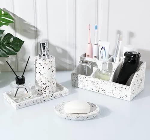 Luxspire Oval Soap Dish, Non-Slip Resin Holder with Drainage, Terrazzo | Stylish Bathroom Accessory thumbnail 7