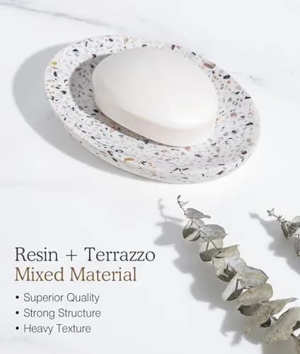 Luxspire Oval Soap Dish, Non-Slip Resin Holder with Drainage, Terrazzo | Stylish Bathroom Accessory thumbnail 2
