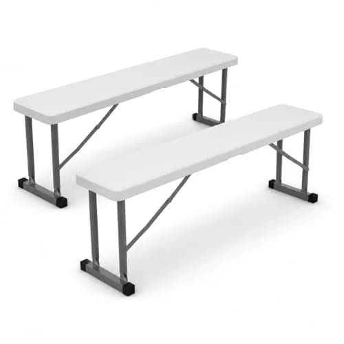New Home Era 2.75ft Plastic Folding Bench | Lightweight & Portable White Resin with Steel Frame thumbnail 1