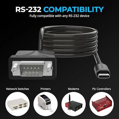 Sabrent USB-C to DB9 Serial RS-232 Adapter Cable 6ft (CB-D9C6) | Connects USB-C to Legacy RS-232 Devices thumbnail 6